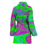 Neon Green Pink Psychedelic Trippy Print Women's Bathrobe