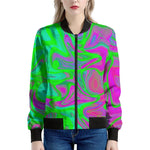Neon Green Pink Psychedelic Trippy Print Women's Bomber Jacket