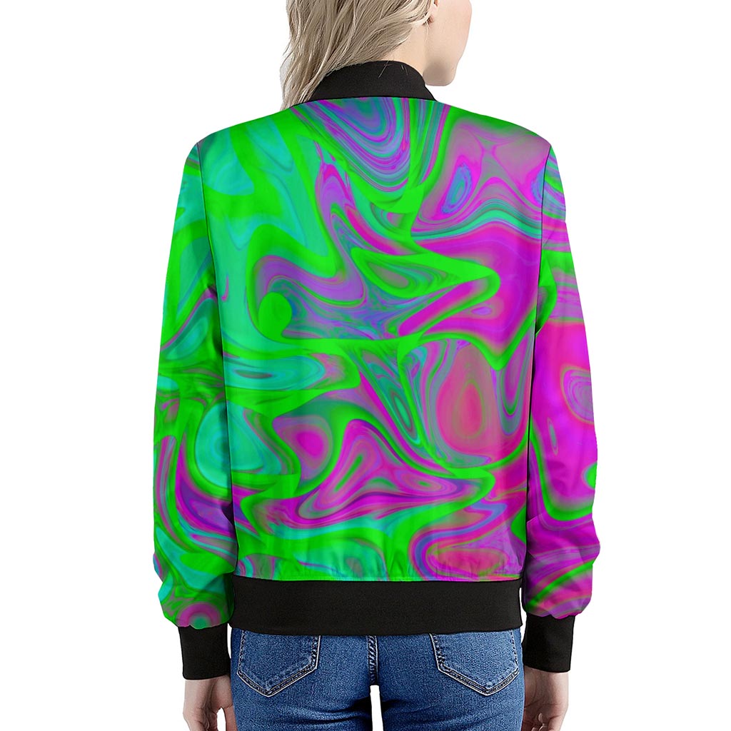 Neon Green Pink Psychedelic Trippy Print Women's Bomber Jacket
