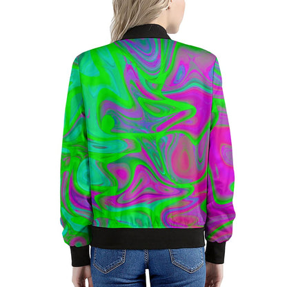 Neon Green Pink Psychedelic Trippy Print Women's Bomber Jacket