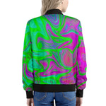 Neon Green Pink Psychedelic Trippy Print Women's Bomber Jacket