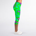 Neon Green Pink Psychedelic Trippy Print Women's Capri Leggings