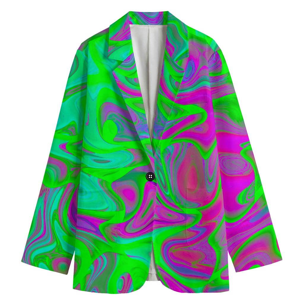 Neon Green Pink Psychedelic Trippy Print Women's Cotton Blazer