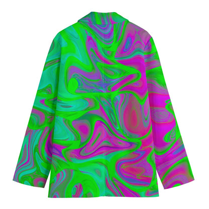 Neon Green Pink Psychedelic Trippy Print Women's Cotton Blazer
