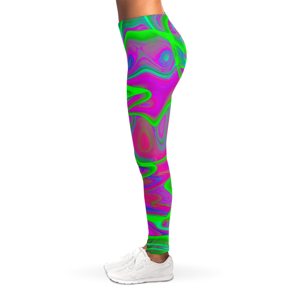 Neon Green Pink Psychedelic Trippy Print Women's Leggings