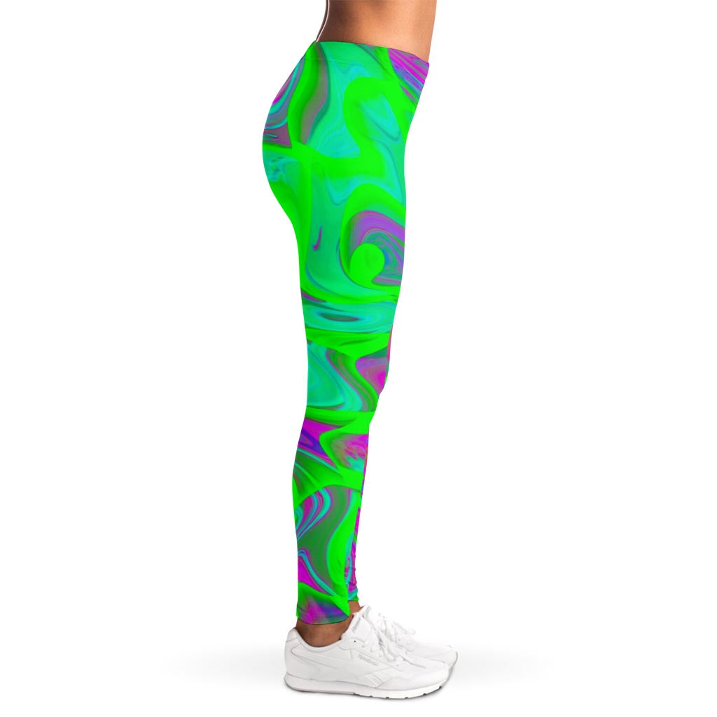 Neon Green Pink Psychedelic Trippy Print Women's Leggings