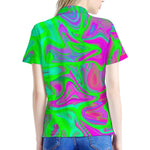 Neon Green Pink Psychedelic Trippy Print Women's Polo Shirt