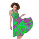 Neon Green Pink Psychedelic Trippy Print Women's Sleeveless Dress