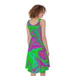 Neon Green Pink Psychedelic Trippy Print Women's Sleeveless Dress