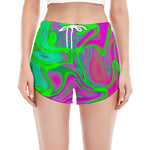 Neon Green Pink Psychedelic Trippy Print Women's Split Running Shorts