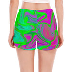 Neon Green Pink Psychedelic Trippy Print Women's Split Running Shorts