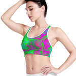 Neon Green Pink Psychedelic Trippy Print Women's Sports Bra