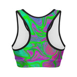 Neon Green Pink Psychedelic Trippy Print Women's Sports Bra