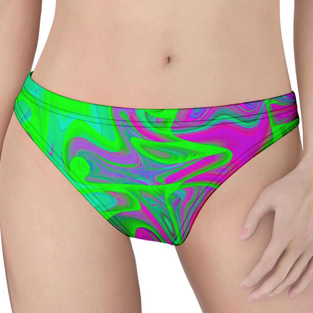 Neon Green Pink Psychedelic Trippy Print Women's Thong