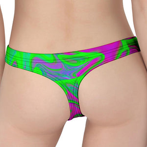 Neon Green Pink Psychedelic Trippy Print Women's Thong