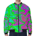 Neon Green Pink Psychedelic Trippy Print Zip Sleeve Bomber Jacket