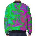 Neon Green Pink Psychedelic Trippy Print Zip Sleeve Bomber Jacket