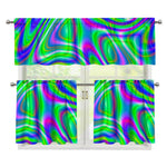 Neon Green Psychedelic Trippy Print 3 Piece Kitchen Curtains