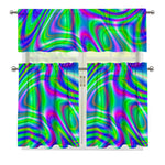 Neon Green Psychedelic Trippy Print 3 Piece Kitchen Curtains