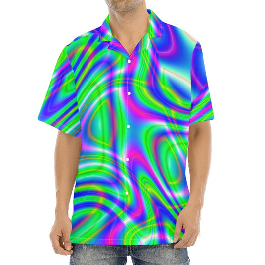 Neon Green Psychedelic Trippy Print Aloha Shirt