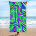 Neon Green Psychedelic Trippy Print Beach Towel