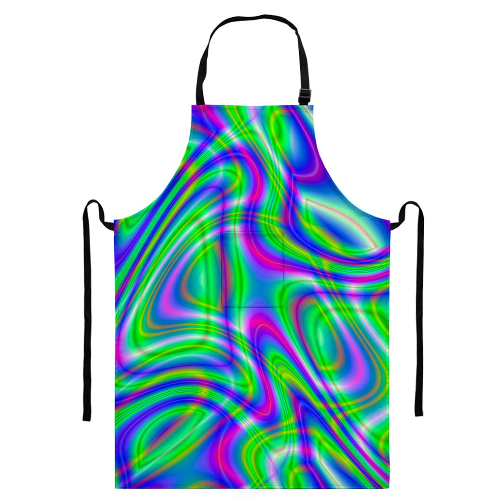 Neon Green Psychedelic Trippy Print Bib Apron With Pocket
