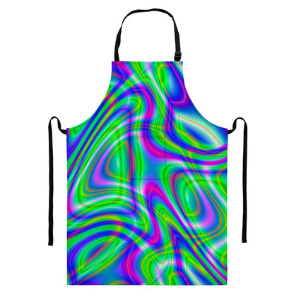 Neon Green Psychedelic Trippy Print Bib Apron With Pocket