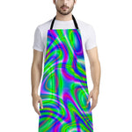 Neon Green Psychedelic Trippy Print Bib Apron With Pocket