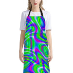 Neon Green Psychedelic Trippy Print Bib Apron With Pocket