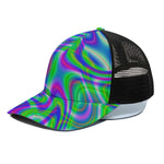 Neon Green Psychedelic Trippy Print Black Mesh Trucker Cap