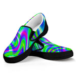 Neon Green Psychedelic Trippy Print Black Slip On Sneakers