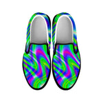 Neon Green Psychedelic Trippy Print Black Slip On Sneakers