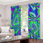 Neon Green Psychedelic Trippy Print Blackout Grommet Curtains
