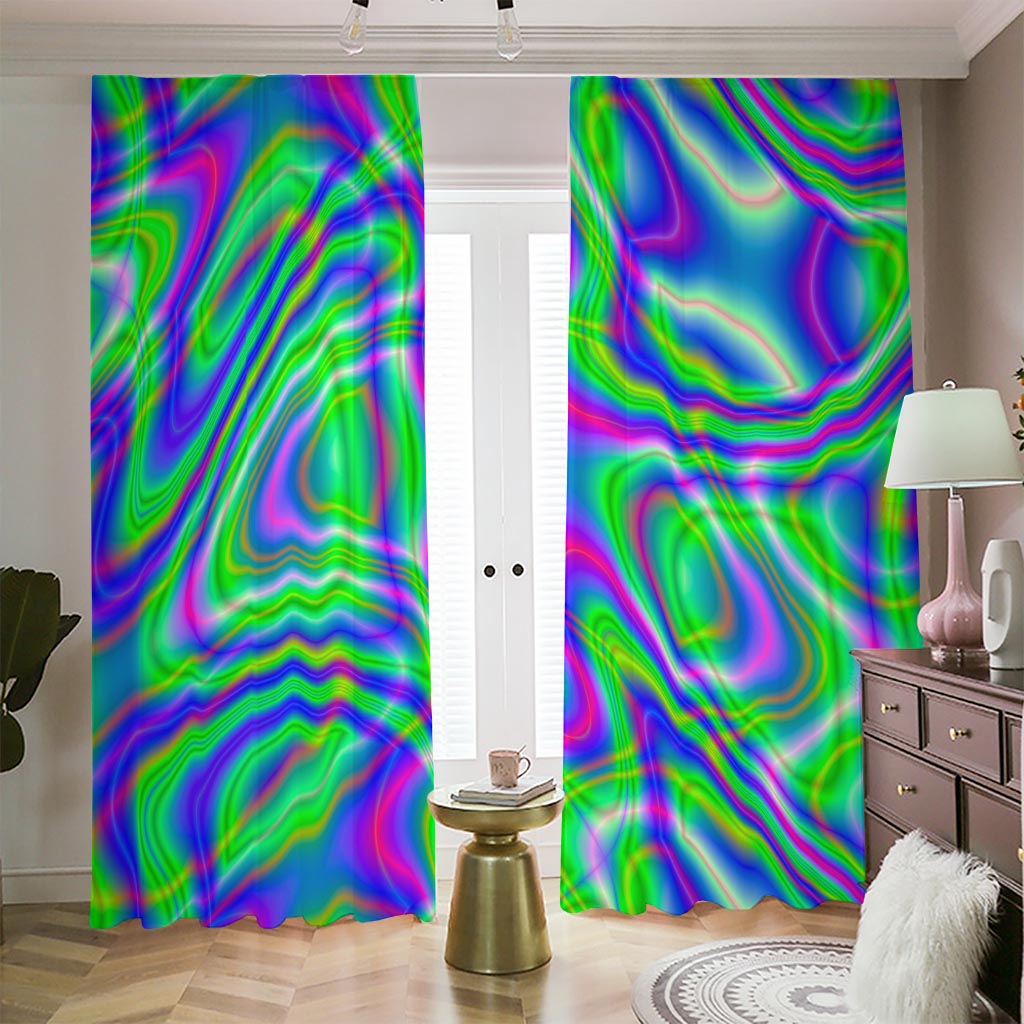 Neon Green Psychedelic Trippy Print Blackout Pencil Pleat Curtains