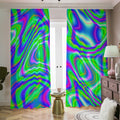 Neon Green Psychedelic Trippy Print Dimout Pencil Pleat Curtains