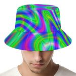 Neon Green Psychedelic Trippy Print Bucket Hat