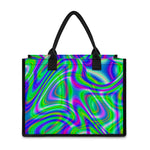Neon Green Psychedelic Trippy Print Canvas Tote Bag