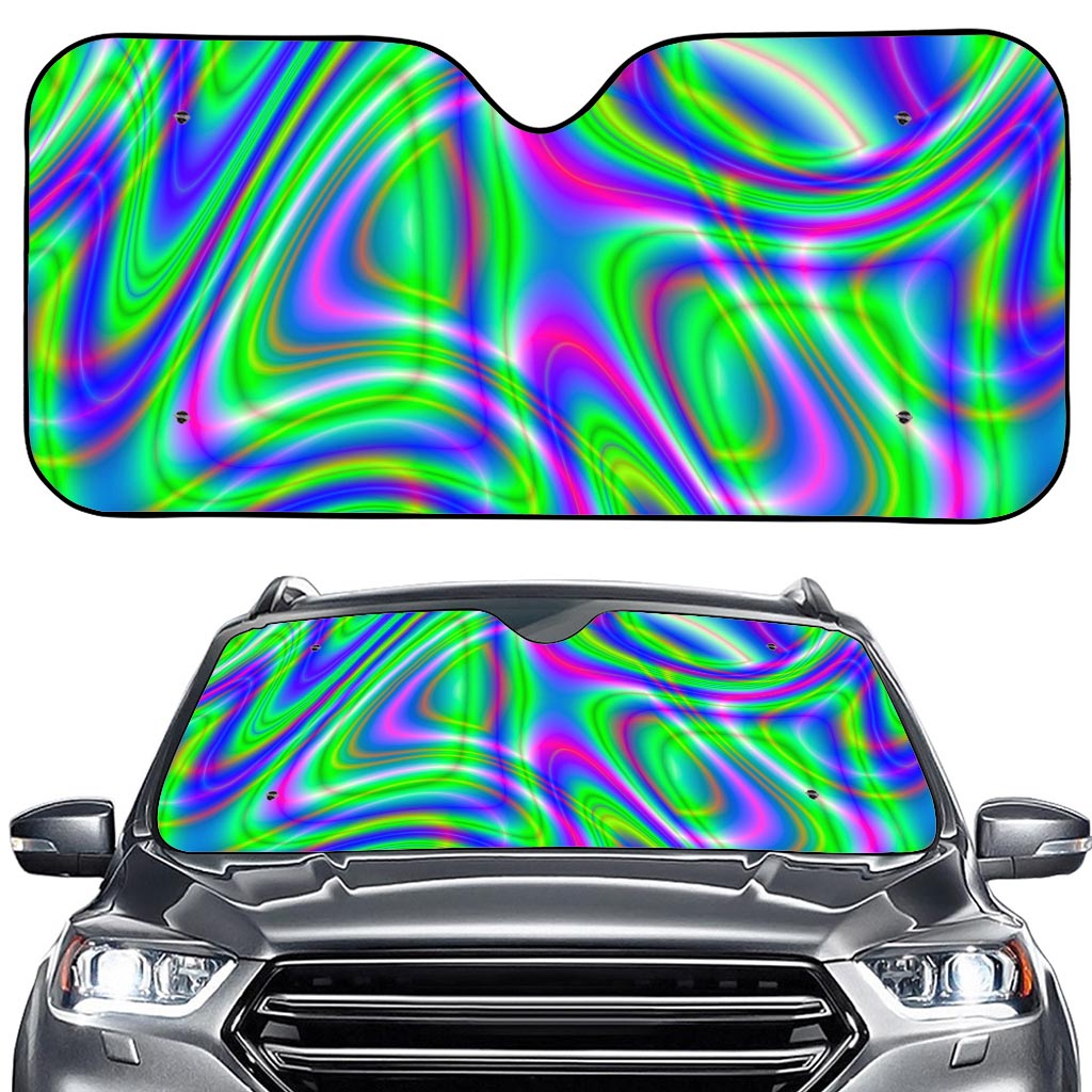 Neon Green Psychedelic Trippy Print Car Windshield Sun Shade