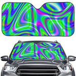 Neon Green Psychedelic Trippy Print Car Windshield Sun Shade