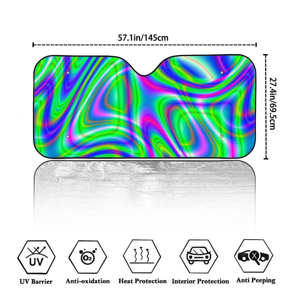 Neon Green Psychedelic Trippy Print Car Windshield Sun Shade