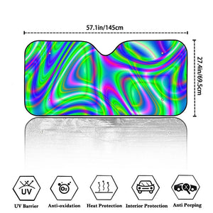 Neon Green Psychedelic Trippy Print Car Windshield Sun Shade