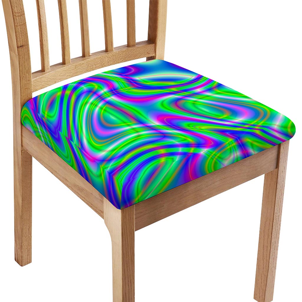 Neon Green Psychedelic Trippy Print Chair Cushion Cover