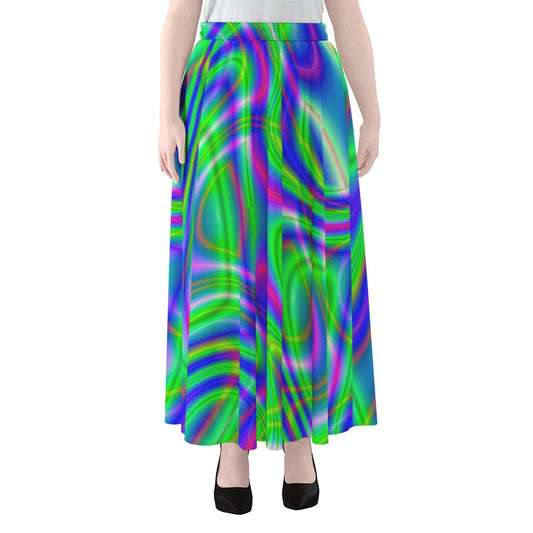 Neon Green Psychedelic Trippy Print Chiffon Maxi Skirt