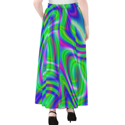 Neon Green Psychedelic Trippy Print Chiffon Maxi Skirt