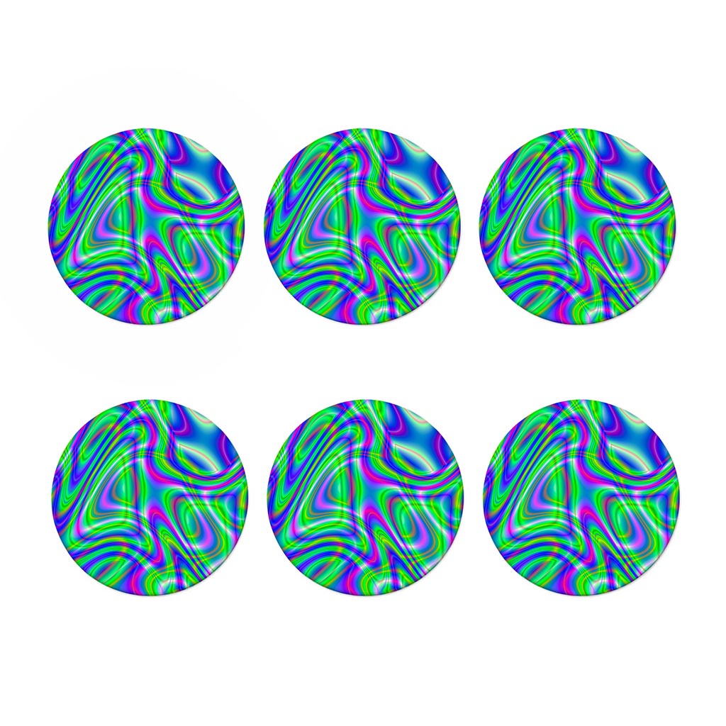 Neon Green Psychedelic Trippy Print Coaster Set