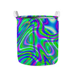 Neon Green Psychedelic Trippy Print Collapsible Laundry Basket