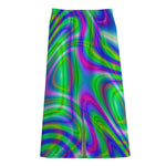 Neon Green Psychedelic Trippy Print Cotton Front Slit Maxi Skirt