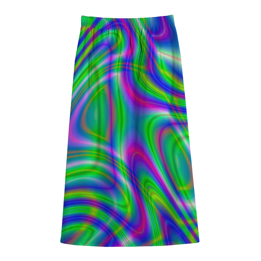 Neon Green Psychedelic Trippy Print Cotton Front Slit Maxi Skirt