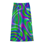Neon Green Psychedelic Trippy Print Cotton Front Slit Maxi Skirt