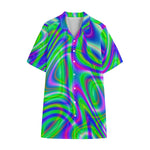 Neon Green Psychedelic Trippy Print Cotton Hawaiian Shirt